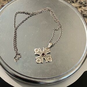 James Avery Sterling Silver Cross Pendant Necklace with Garnet Center